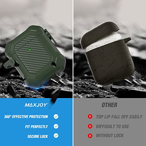 Maxjoy for AirPods 2 Case Cover, Airpods Protective Case with Lock Gen 2 Hard Shell Rugged Shockproof Cover with Keychain Compatible with Apple Airpods2 Airpods 1 Generation, Army Green