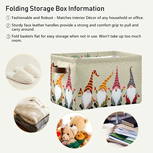 senya Christmas Basket with Handles, Christmas Card with Gnomes Foldable Fabric Collapsible Storage Bins Organizer Bag for Storage Toy Clothes, one size x1