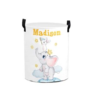 elephant catch stars personalized foldable freestanding laundry basket clothes hamper with handle, custom collapsible storage bin for toys bathroom laundry