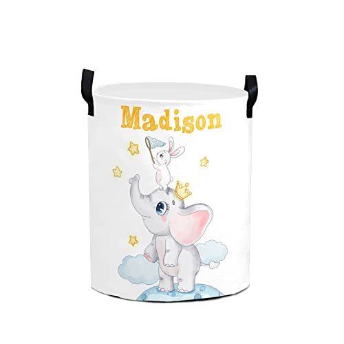 Elephant Catch stars Personalized Foldable Freestanding Laundry Basket Clothes Hamper with Handle, Custom Collapsible Storage Bin for Toys Bathroom Laundry