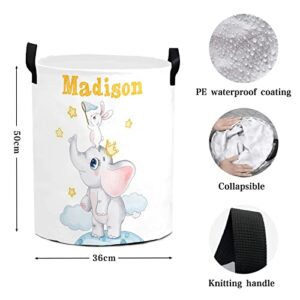 Elephant Catch stars Personalized Foldable Freestanding Laundry Basket Clothes Hamper with Handle, Custom Collapsible Storage Bin for Toys Bathroom Laundry