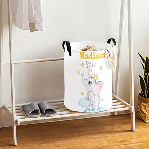 Elephant Catch stars Personalized Foldable Freestanding Laundry Basket Clothes Hamper with Handle, Custom Collapsible Storage Bin for Toys Bathroom Laundry