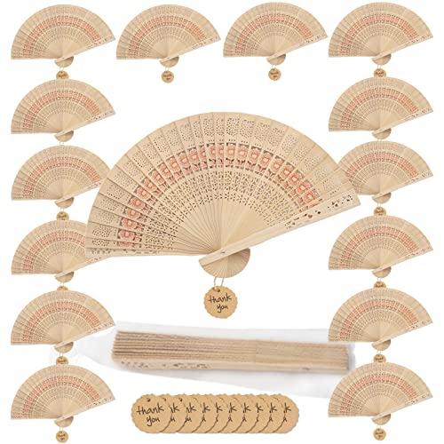 60 Pieces Wooden Handheld Folding Fans with Gift Bag,Abanicos De Mano Fans for Weddings Hand Fan Foldable Abanicos De Mano para Fiesta Wedding Fans for Guests