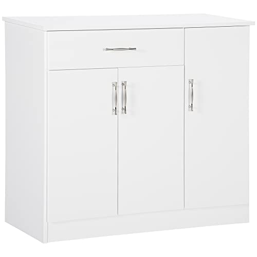 HOMCOM Sideboard Buffet Cabinet, Coffee Bar Cabinet, Kitchen Cabinet with Drawer, Doors and Adjustable Shelves for Living Room, Kitchen, Entryway, White