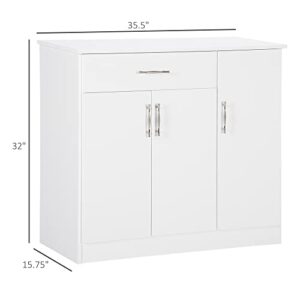 HOMCOM Sideboard Buffet Cabinet, Coffee Bar Cabinet, Kitchen Cabinet with Drawer, Doors and Adjustable Shelves for Living Room, Kitchen, Entryway, White