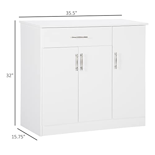 HOMCOM Sideboard Buffet Cabinet, Coffee Bar Cabinet, Kitchen Cabinet with Drawer, Doors and Adjustable Shelves for Living Room, Kitchen, Entryway, White