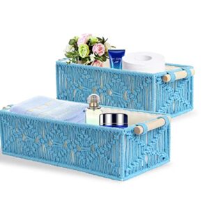 feilanduo shelf baskets 2pcs macrame toilet paper storage baskets for organizing boho decor boxes bathroom woven baskets with handle home decoration (blue)