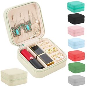 shmiay.ml jewelry case, small travel jewelry organizer, portable jewelry box travel mini storage portable display storage box for rings earrings necklaces gifts, white