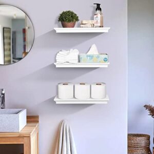 AHDECOR White Floating Shelves, Wall Shelves with Invisible Brackets and Crown Molding Design Decorative for Bedroom, Bathroom, Living Room and Kitchen, Set of 3