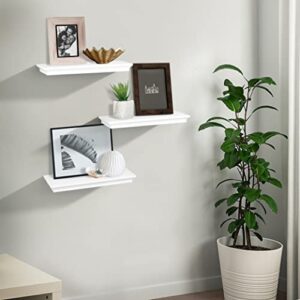 AHDECOR White Floating Shelves, Wall Shelves with Invisible Brackets and Crown Molding Design Decorative for Bedroom, Bathroom, Living Room and Kitchen, Set of 3