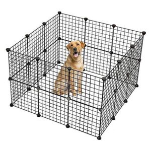 Pet Playpen, Small Animal Cage Indoor Portable Metal Wire Yard Fence for Small Animals, Guinea Pigs, Rabbits Kennel Crate Fence Tent Black 24pcs (and 8pcs for Free)