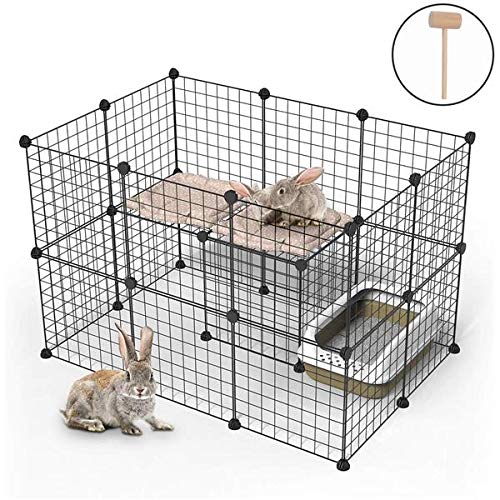 Pet Playpen, Small Animal Cage Indoor Portable Metal Wire Yard Fence for Small Animals, Guinea Pigs, Rabbits Kennel Crate Fence Tent Black 24pcs (and 8pcs for Free)
