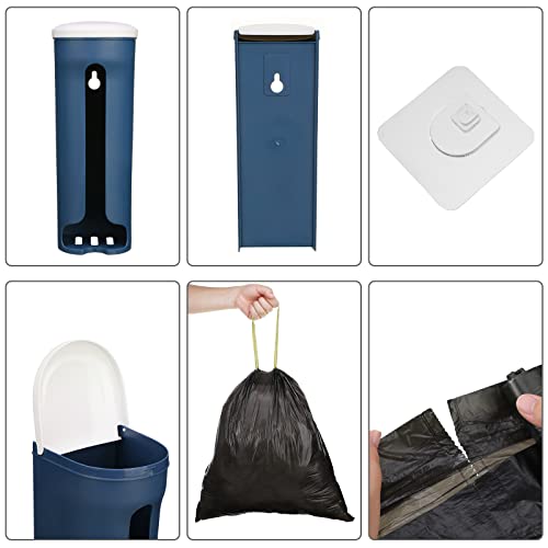 Grocery Plastic Bag Holder and Dispenser for Plastic Bags Wall Mount or Adhesive with 1 Roll Black Trash Bags Garbage Bags, Grocery Bag Holder Cabinet Bag Saver for Plastic Bags Kitchen (Blue)