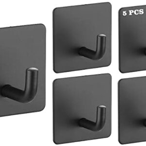 Adhesive Hooks - 5 Pack Heavy Duty Wall Hooks Waterproof Stainless Steel Hooks for Hat Towel Robe Hooks Rack Wall Mount - Bathroom Kitchen Home Hotel Office Cabinet and Bedroom Matte BLACK05