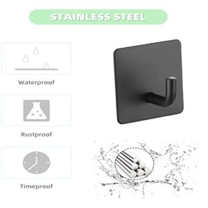 Adhesive Hooks - 5 Pack Heavy Duty Wall Hooks Waterproof Stainless Steel Hooks for Hat Towel Robe Hooks Rack Wall Mount - Bathroom Kitchen Home Hotel Office Cabinet and Bedroom Matte BLACK05