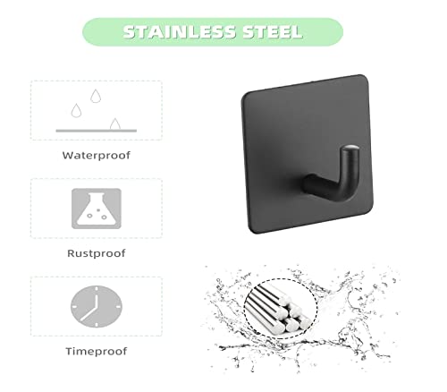 Adhesive Hooks - 5 Pack Heavy Duty Wall Hooks Waterproof Stainless Steel Hooks for Hat Towel Robe Hooks Rack Wall Mount - Bathroom Kitchen Home Hotel Office Cabinet and Bedroom Matte BLACK05