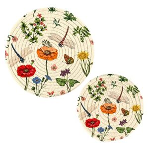 decorative trivets set for hot pots dishes heat resistant, dragonfly floral pans hot mats pads for kitchen counter tops dining washable pot holder coasters