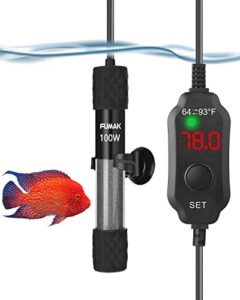 kulife fumak 100w adjustable aquarium heater super short submersible fish tank heater fish heater with led digital display thermostat, for tanks 10-20 gallons