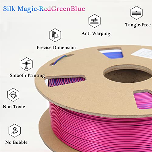 Nswern Silk Magic PLA 3D Printer Filament, Tri-Color Silk Shiny Filament Color Change Material 1.75mm +/- 0.02mm,1 kg/Cardboard Spool