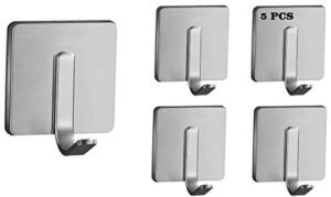 adhesive hooks - 5 pack heavy duty wall hooks waterproof stainless steel hooks for hat towel robe hooks rack wall mount - bathroom kitchen home hotel office cabinet and bedroom chrom03