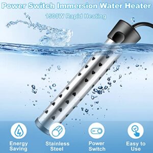 Immersion Water Heater, Cadrim 1500W Electric Submersible Water Heater, Stainless Steel Guard Cover and Convenient Switch, Home Instant Water Heater to Heat 5 Gallons of Water in Min