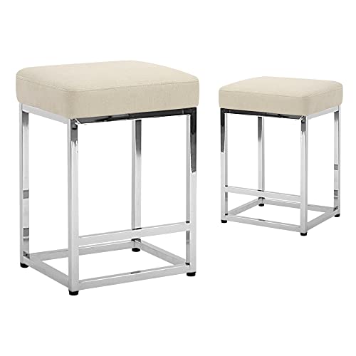 CangLong 24" Bar Stool Counter Height Bar Stools with Footrest Faux Leather Backless Kitchen Dining Cafe Chair with Sturdy Metal Steel Frame Base for Indoor Outdoor,Set of 2,Light Grey