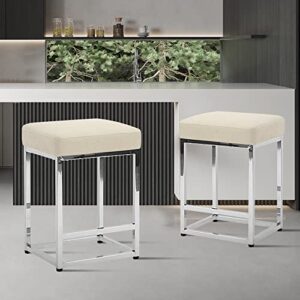 CangLong 24" Bar Stool Counter Height Bar Stools with Footrest Faux Leather Backless Kitchen Dining Cafe Chair with Sturdy Metal Steel Frame Base for Indoor Outdoor,Set of 2,Light Grey