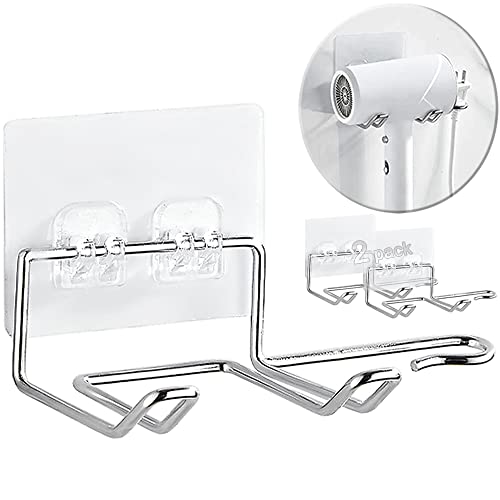 CenterZ 2 Pack Hair Dryer Holder, Self Adhesive Wall Mount Waterproof Blow Dryer Rack Storage Organizer Hanger, Compatible with Dyson and Most Hair Dryers Appliance, Brush, Curling Iron, Straightener