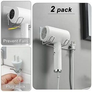 CenterZ 2 Pack Hair Dryer Holder, Self Adhesive Wall Mount Waterproof Blow Dryer Rack Storage Organizer Hanger, Compatible with Dyson and Most Hair Dryers Appliance, Brush, Curling Iron, Straightener