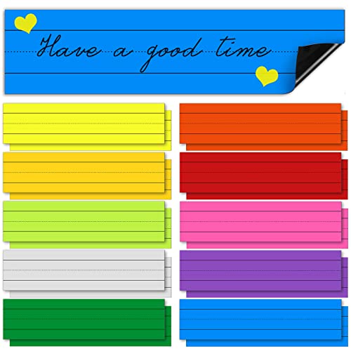 Spakon 20 Pcs Magnetic Sentence Strips, with Magnets, 12 x 3 in, Dry Erase, Lined, Reusable Ruled Classroom Learning Tool for Whiteboard (Colorful)