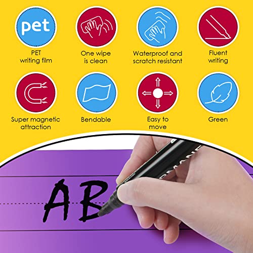 Spakon 20 Pcs Magnetic Sentence Strips, with Magnets, 12 x 3 in, Dry Erase, Lined, Reusable Ruled Classroom Learning Tool for Whiteboard (Colorful)