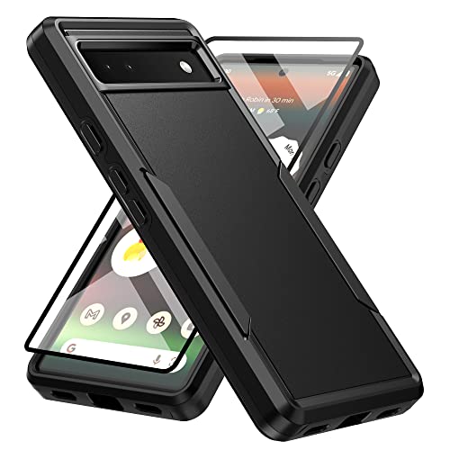 YEMODO Google Pixel 6A Case 6.1" 2022, [4 in 1] with Tempered Glass Screen Protector & Camera Lens Protector, Lightweight Slim Anti-Drop, Multi Layer Full Body Protective Cover for Men Women, Black