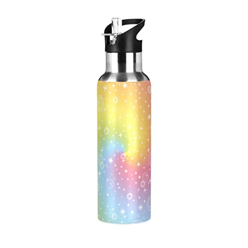 Rainbow Fairytale Magic Sparkles Stars Water Bottle Kids Thermos Bottle with Straw Lid Insulated Stainless Steel Water Flask for School Outdoor Sport Leakproof 20 oz