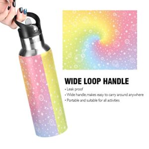 Rainbow Fairytale Magic Sparkles Stars Water Bottle Kids Thermos Bottle with Straw Lid Insulated Stainless Steel Water Flask for School Outdoor Sport Leakproof 20 oz