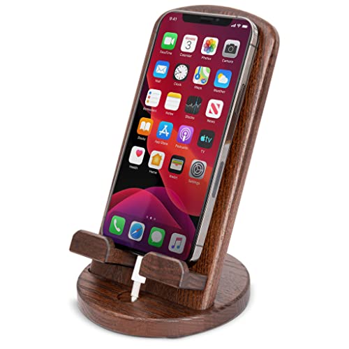 TESLYAR Wooden Cell Phone Stand Holder Portable Nightstand Organizer Men Husband Wife Anniversary Dad Birthday Purse Father Graduation Male Travel Idea Gadgets