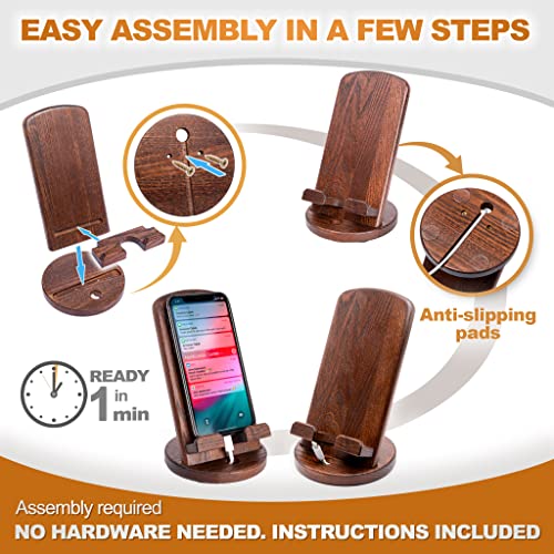 TESLYAR Wooden Cell Phone Stand Holder Portable Nightstand Organizer Men Husband Wife Anniversary Dad Birthday Purse Father Graduation Male Travel Idea Gadgets