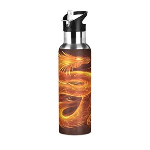 fire dragon water bottle kids thermos bottle with straw lid insulated stainless steel water flask for school outdoor sport leakproof 20 oz
