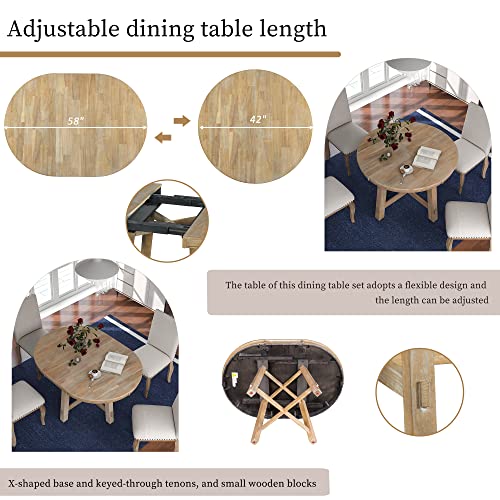 Winwee 42 Inch Farmhouse Extendable Rustic Round Kitchen Dinette Dining Table with 16" Leaf for Kitchen, Dining Room (Natural Wood Wash)