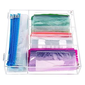 food bag storage organizer, kepdtai ziplock bag organizer holders acrylic kitchen drawer compatible with ziploc, solimo, hefty, glad, gallon, quart, sandwich, snack, variety size bags (clear)