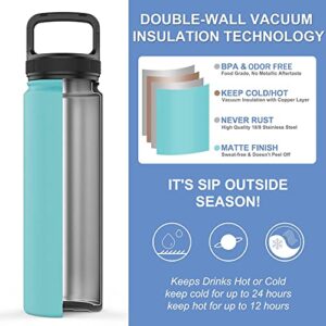 Insulated Water Bottle with Straw 25 oz Stainless Steel Water Bottles BPA-Free Leak Proof Double Wall Vacuum Metal Water Bottle with 2 Lids for Biking Hiking Camping-GREEN