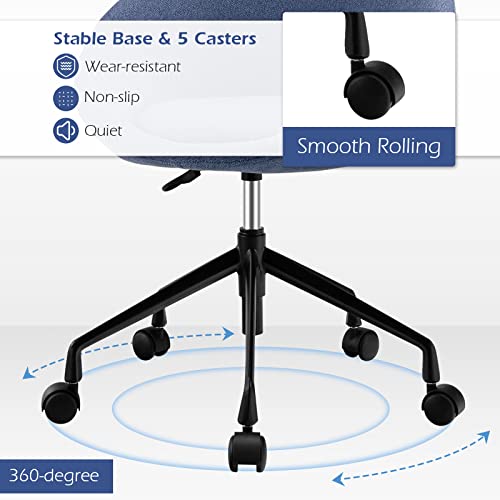 Giantex Home Office Chair, Swivel Desk Chair w/Round Back, Height Adjustable Task Chair w/Flexible Casters, Rolling Computer Chair for Study Room, Bedroom, Make-up Room, Blue