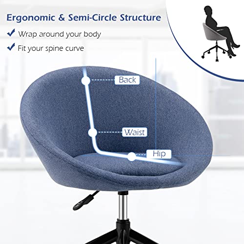 Giantex Home Office Chair, Swivel Desk Chair w/Round Back, Height Adjustable Task Chair w/Flexible Casters, Rolling Computer Chair for Study Room, Bedroom, Make-up Room, Blue