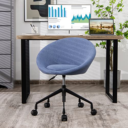 Giantex Home Office Chair, Swivel Desk Chair w/Round Back, Height Adjustable Task Chair w/Flexible Casters, Rolling Computer Chair for Study Room, Bedroom, Make-up Room, Blue