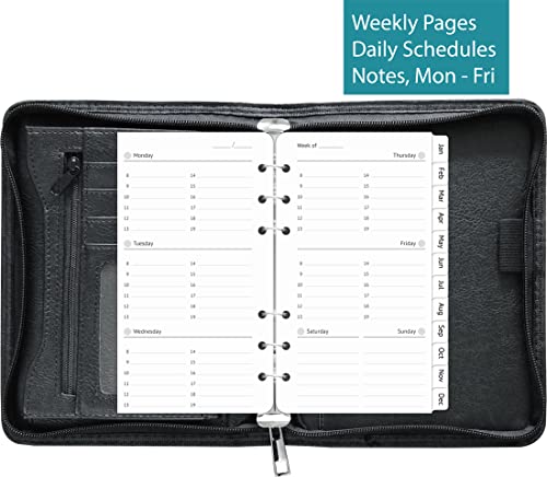 Fan&Ran Zippered Planner Organizer, Simulated Leather Undated Start Set, Personal Size, Black