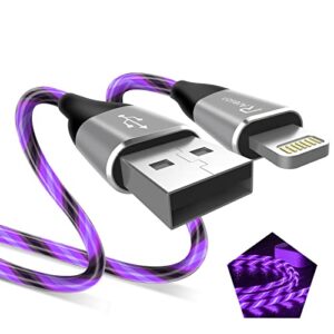 light up iphone charger cord, led lightning cables 1 pack | apple mfi certified | usb fast charging cord for apple iphone 13 12 11 pro max xr xs x/8plus/7plus/6plus/5s/ipad more (6ft, purple)