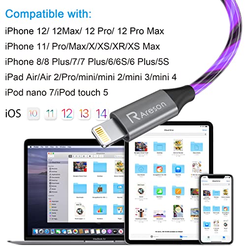 Light up iPhone Charger Cord, LED Lightning Cables 1 Pack | Apple MFi Certified | USB Fast Charging Cord for Apple iPhone 13 12 11 Pro Max XR XS X/8Plus/7Plus/6Plus/5s/iPad More (6FT, Purple)