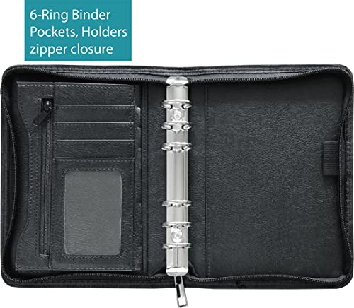 Fan&Ran Zippered Planner Organizer, Simulated Leather Undated Start Set, Personal Size, Black