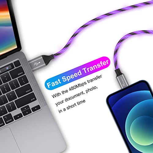 Light up iPhone Charger Cord, LED Lightning Cables 1 Pack | Apple MFi Certified | USB Fast Charging Cord for Apple iPhone 13 12 11 Pro Max XR XS X/8Plus/7Plus/6Plus/5s/iPad More (6FT, Purple)