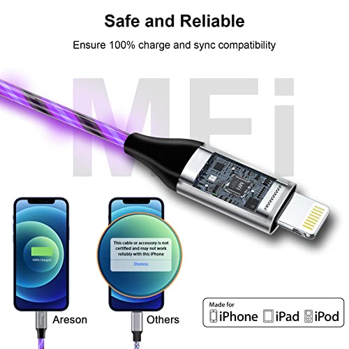 Light up iPhone Charger Cord, LED Lightning Cables 1 Pack | Apple MFi Certified | USB Fast Charging Cord for Apple iPhone 13 12 11 Pro Max XR XS X/8Plus/7Plus/6Plus/5s/iPad More (6FT, Purple)