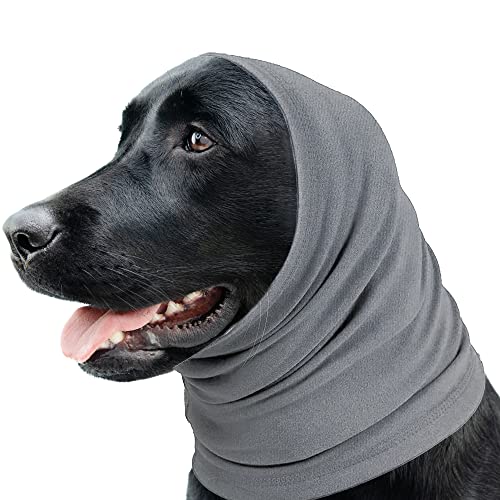 SIMENA No Flap Ear Wraps for Dogs, Stretchy Dog Ear Muffs, Dog Ear Cover Against Stressing Effect of Loud Noise, Head Wrap to Keep Your Dogs Ears Warm (Medium (12-20" x 7"), Grey)